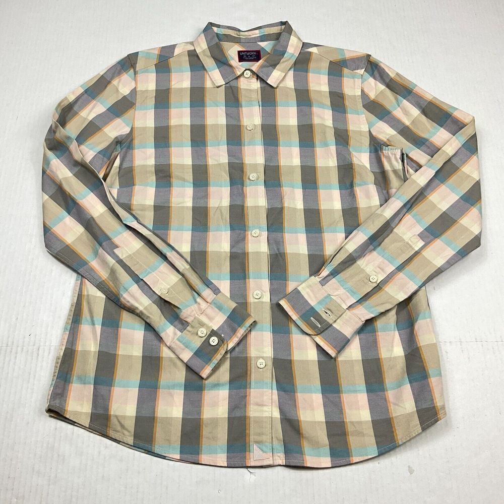 Untuckit Womens Cotton Button Down Shirt Plaid Long Sleeve Breathable Top Size 4